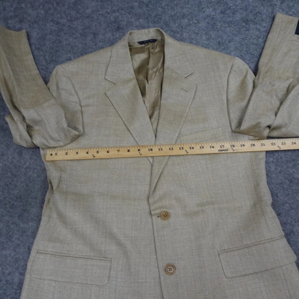 Brooks Brother Suit Jacket Mens 43R Beige Wool Linen Coat Blazer Houndstooth